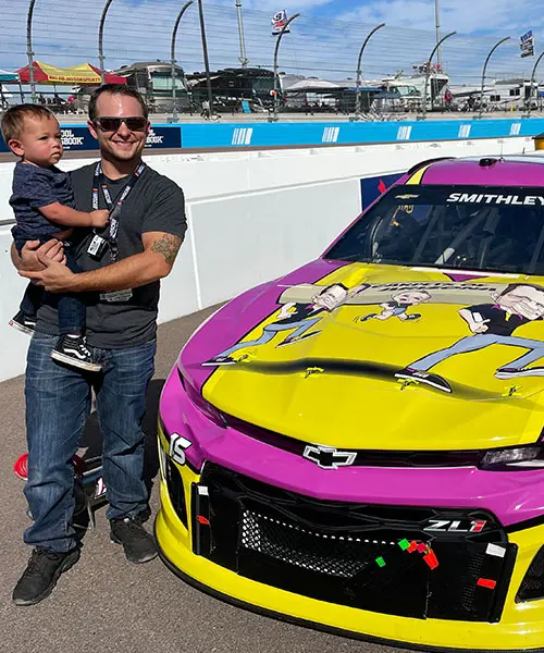 Shane & Colt Levinson infront of the Carpets of Arizona Nascar
